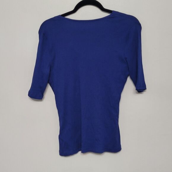 Lauren Ralph Lauren Navy Twist Front Ribbed Pullover Top Medium Professional - Picture 5 of 7